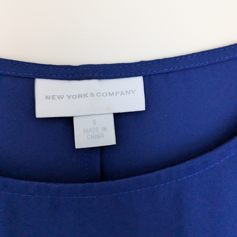 EUC New York & Company Dark Cobalt/ Black 3/4 Sleeve Blouse, WS - Picture 2 of 5